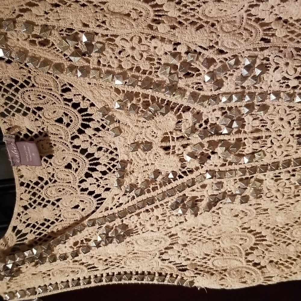 Studded Tan Crochet Tank Top Small